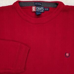 Chaps Ralph Lauren Vintage Mens‎ Knit Sweater XL Red Hand Framed Heavy